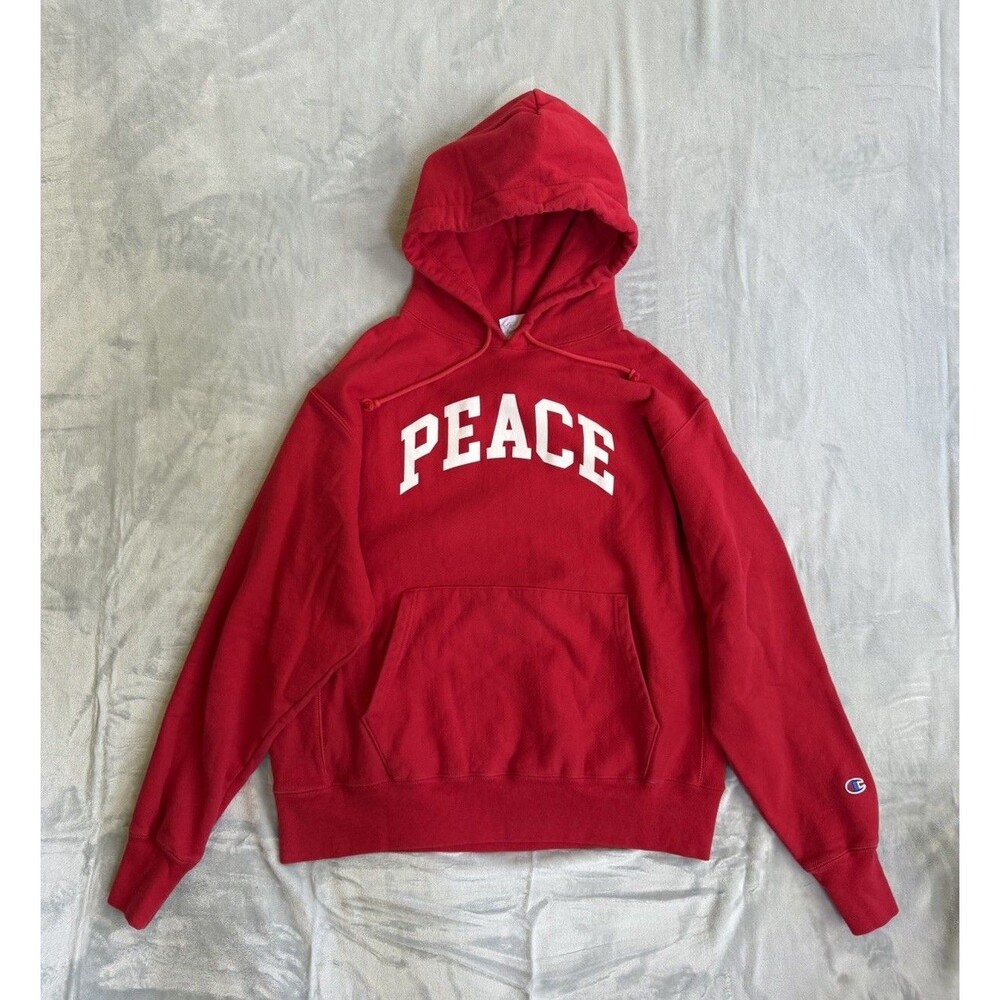 Champion Reverse Weave Hoodie Size Large Red Heavyweight Graphic S101 Fleece